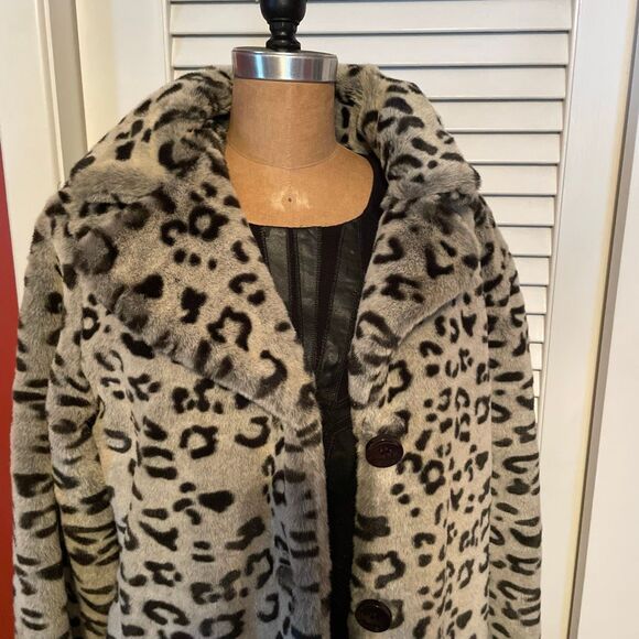 BLANC NOIR | grey leopard print coat L - Picture 2 of 14